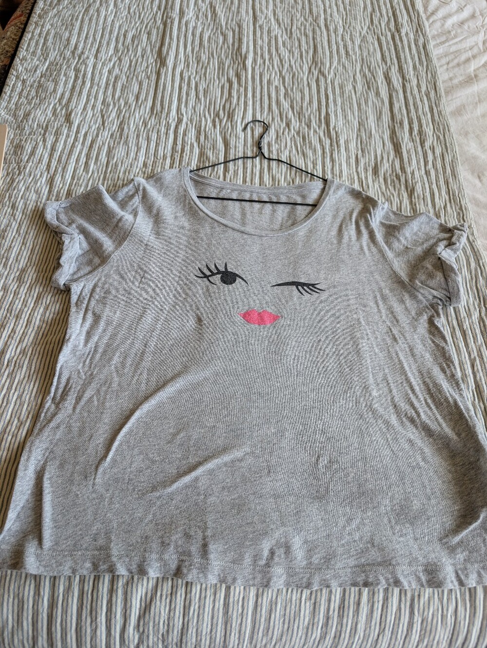 Kate Spade Wink Face Cotton T-shirt Grey XL - Picture 2 of 6